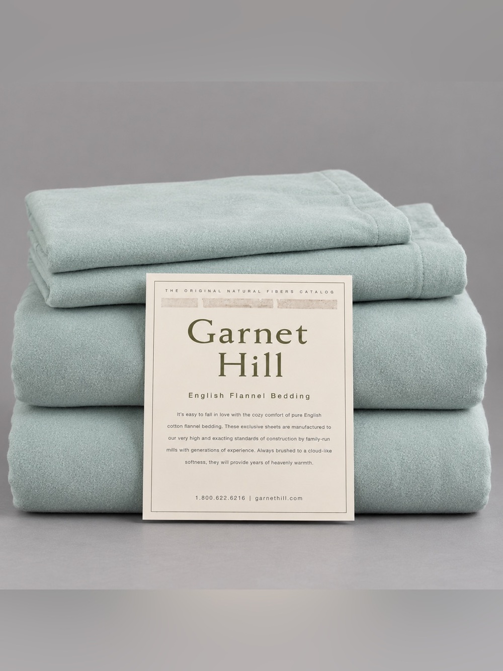 Garnet Hill English Cotton Flannel Queen 4-Piece Sheet Set Celadon Vintage NIP